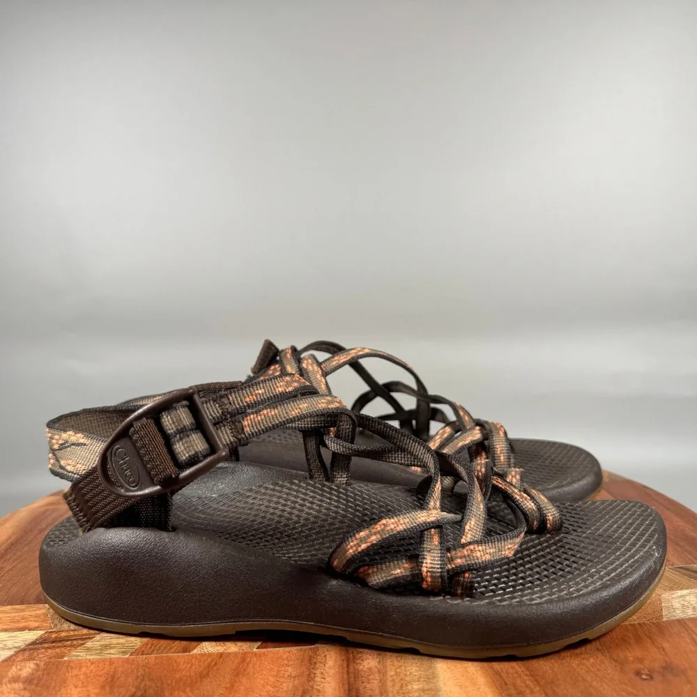 Chaco Z Cloud 2 Women 7 Brown Orange Strappy Toe Loop Hiking Sandals Vibram Sole